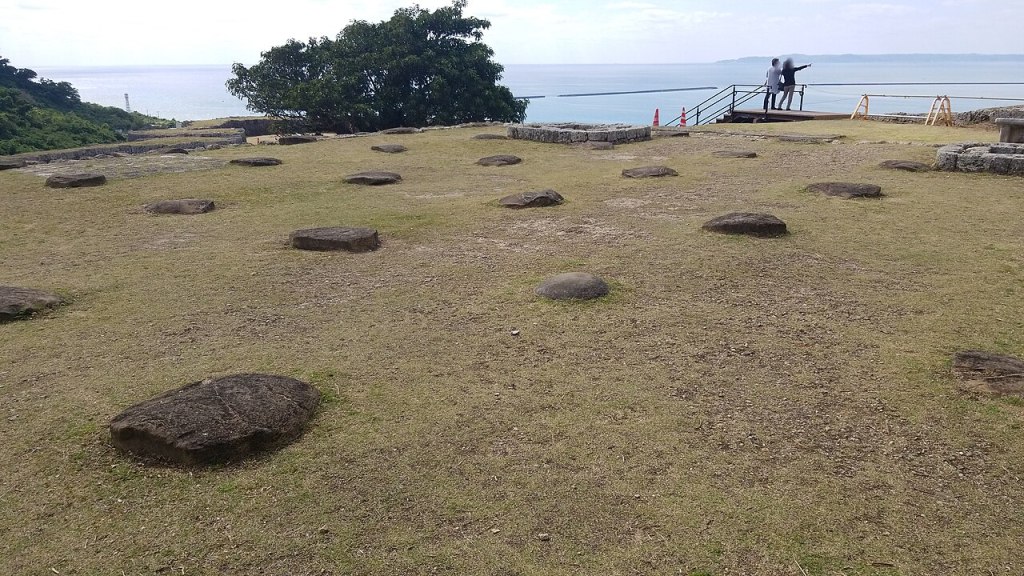 Foundation stones marking the site of the main hall in the second enclosure of Katsuren Castle