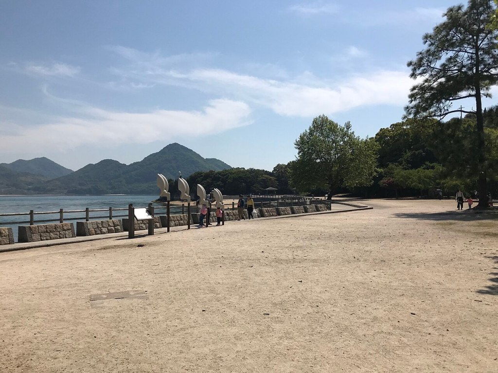Rabbit ear sculptures that act as sound collectors near the first pier on Okunoshima