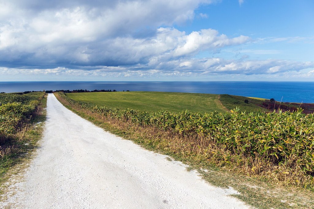 The White Road of crushed scallop shells in the Soya Hills, Hokkaido