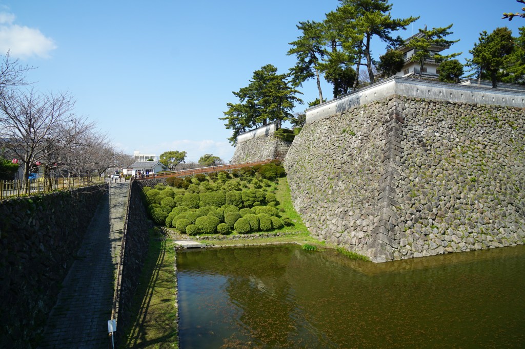 The moat and stone walls of Shimabara Castle