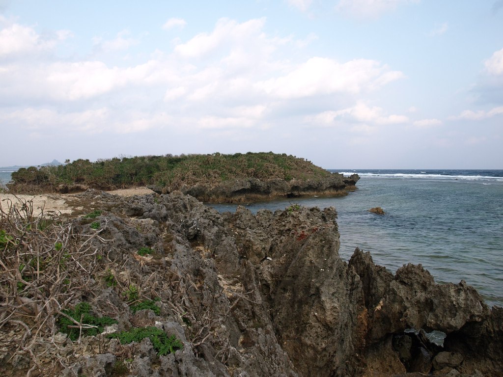 The rocky coastline and reef at Cape Bise in Motobu, Okinawa
