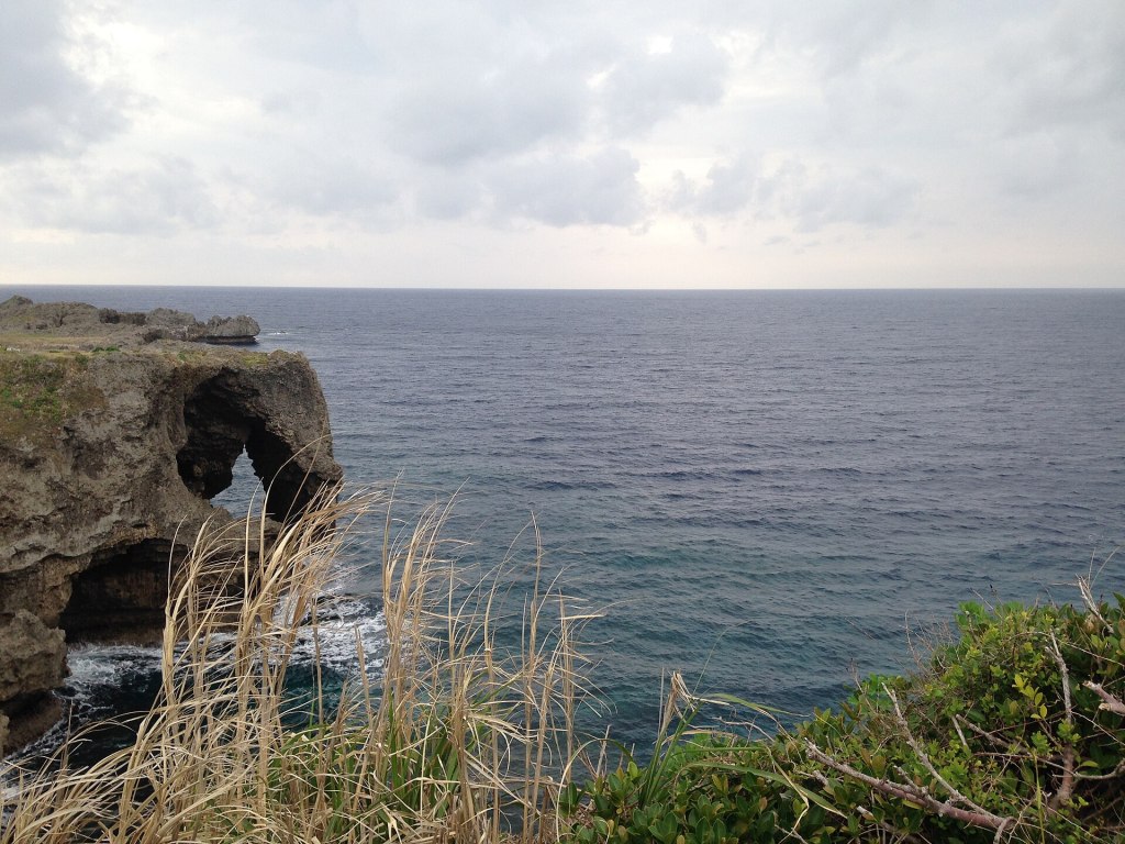 The elephant-trunk rock at Cape Manzamo seen from the clifftop path