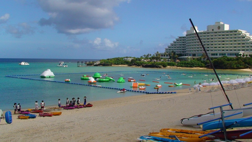 Manza Beach in Onna, Okinawa, with white sand and turquoise water