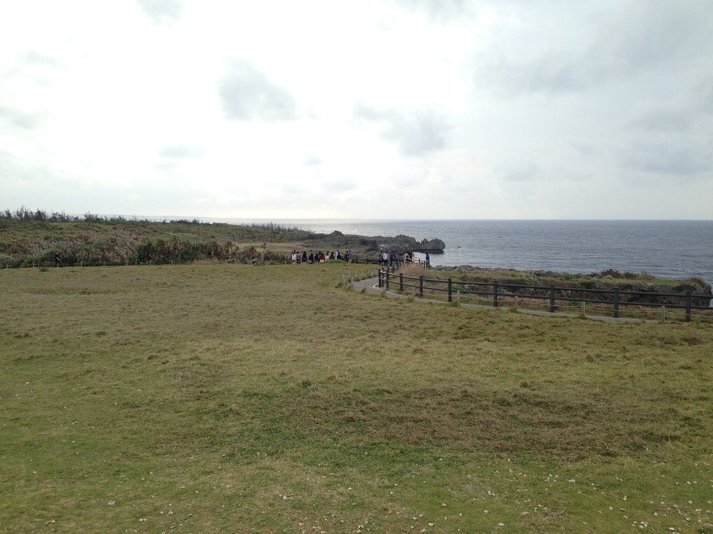 The wind-swept Zoysia lawn on top of Cape Manzamo in Onna, Okinawa
