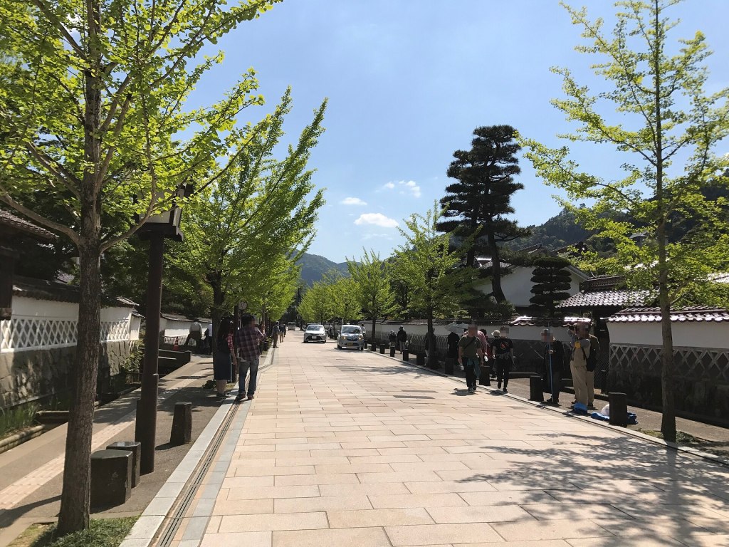 White walls and a water channel along Tonomachi-dori in Tsuwano