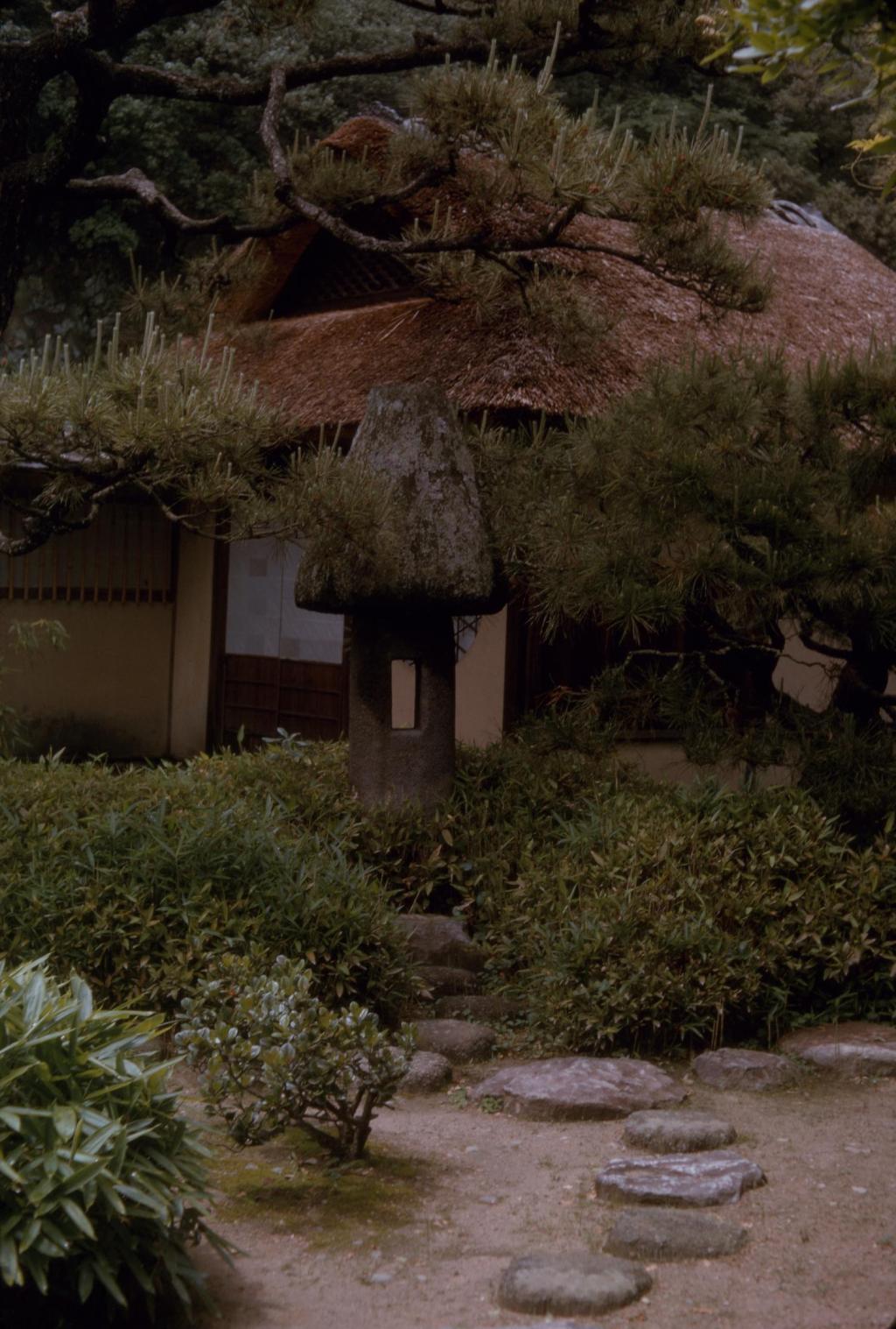 Teahouse and clipped pines at Ritsurin Garden in Takamatsu, Japan