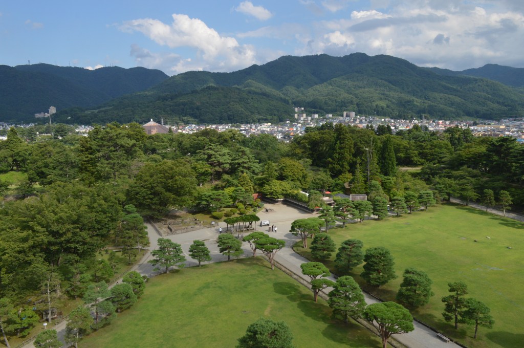 Tsuruga Castle seen across the grounds in Aizu-Wakamatsu