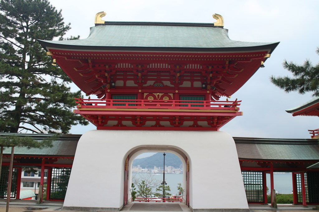 Vermilion dragon-palace style gate of Akama Shrine in Shimonoseki