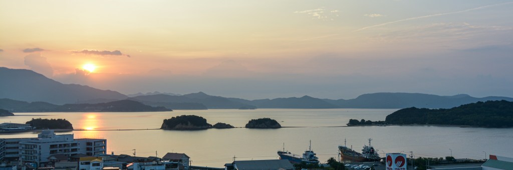 The tidal sandbar called Angel Road on Shodoshima, Kagawa, Japan