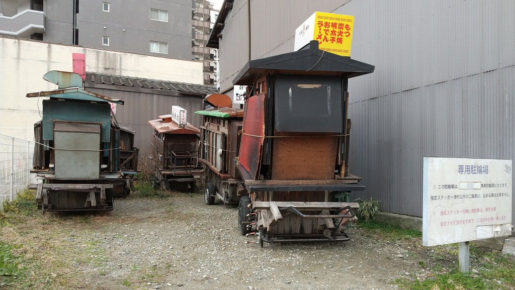 Yatai food stalls along the river in Fukuoka, Japan