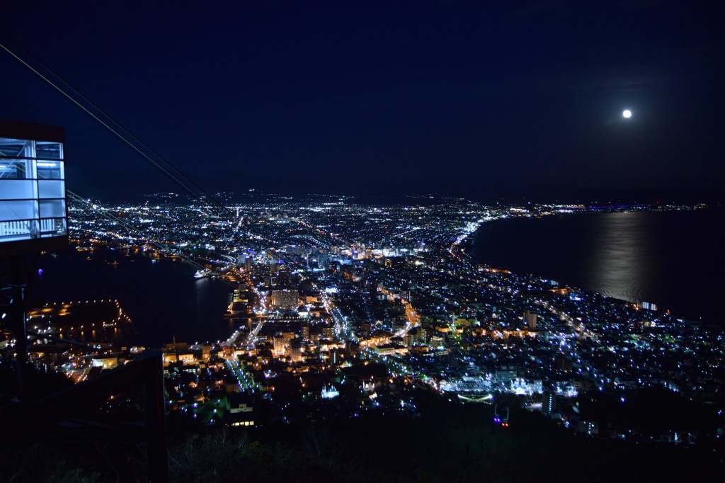 Night view over Hakodate city and harbor from Mount Hakodate, Hokkaido, Japan