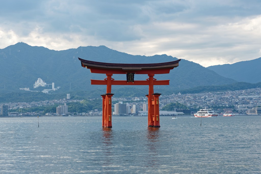 Itsukushima Shrine floating torii gate on Miyajima Island, Hiroshima, Japan