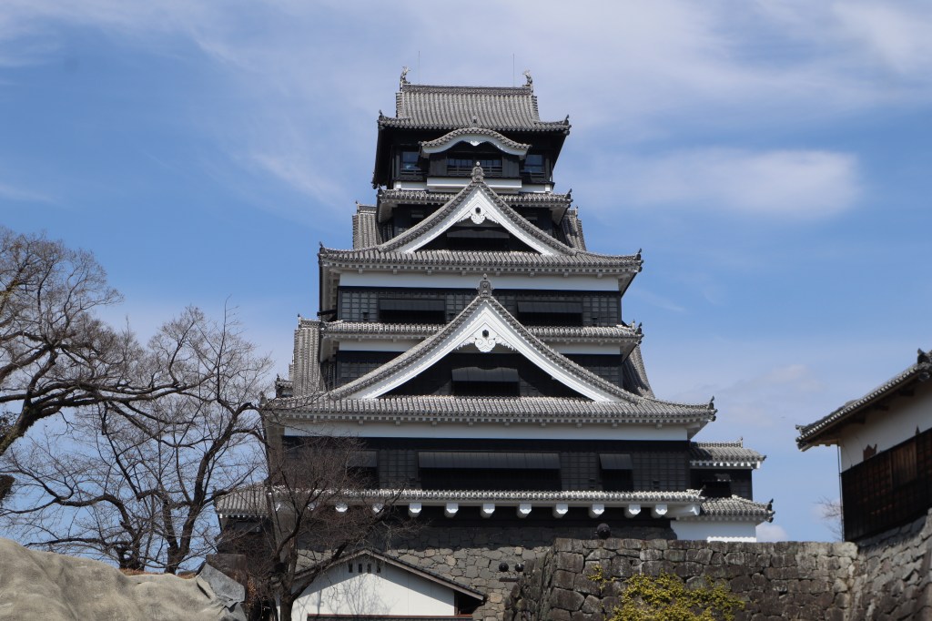 The castle towers of Kumamoto Castle in Kumamoto, Japan