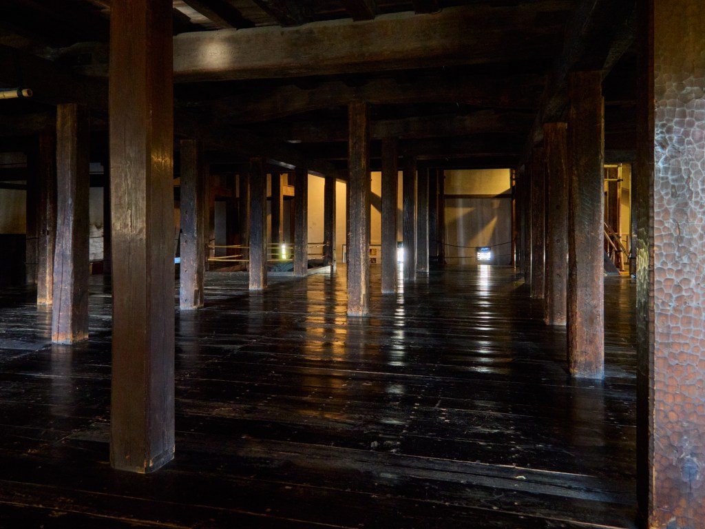 Inside the wooden keep of Matsumoto Castle in Nagano, Japan