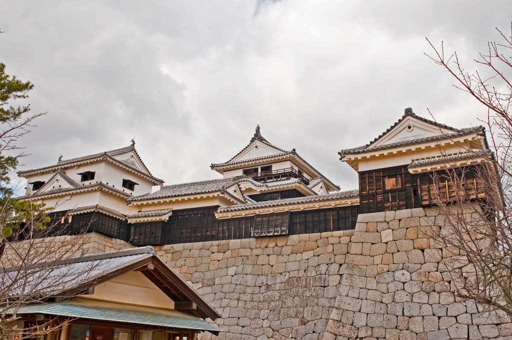 Stone walls on the hill at Matsuyama Castle in Ehime, Japan