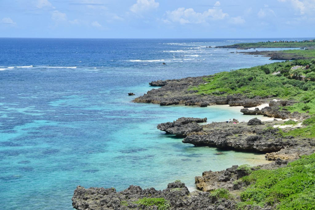 Rocky subtropical coast on Miyako Island, Okinawa, Japan