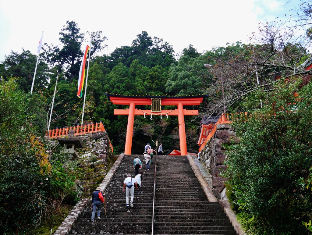 Stone torii gate on the approach to Kumano Nachi Taisha
