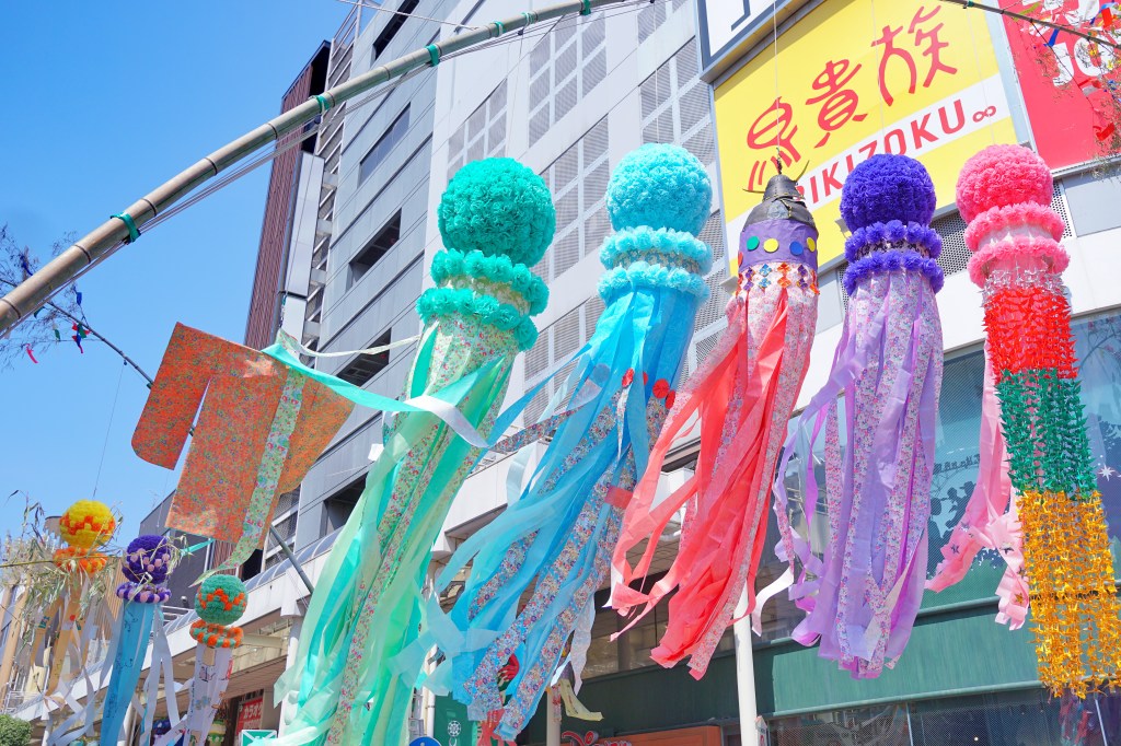 Tanabata decorations in the covered arcades of Sendai, Miyagi