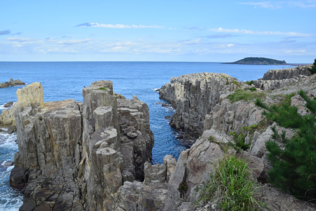 Columnar basalt sea cliffs at Tojinbo, Fukui